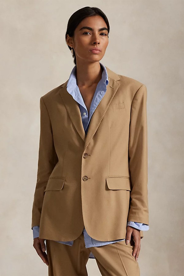 Stretch Wool Two-Tone Button Blazer