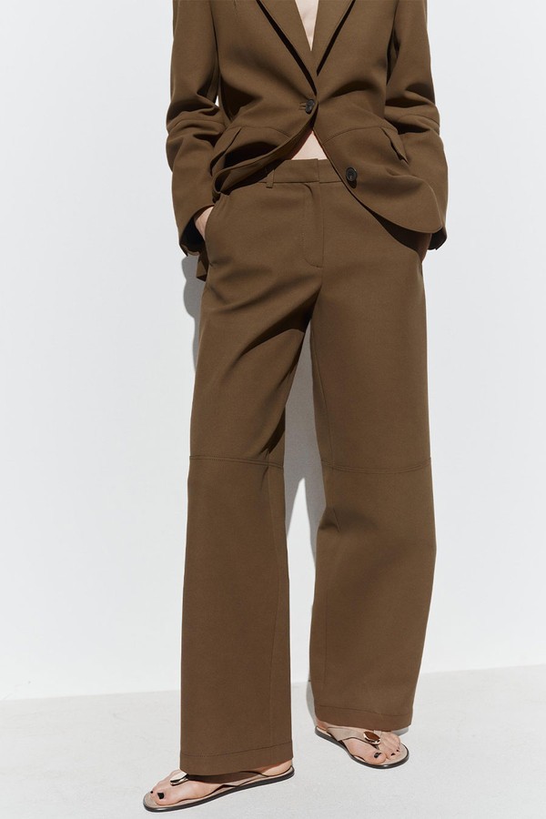 Faux Suede Straight-Leg Trousers
