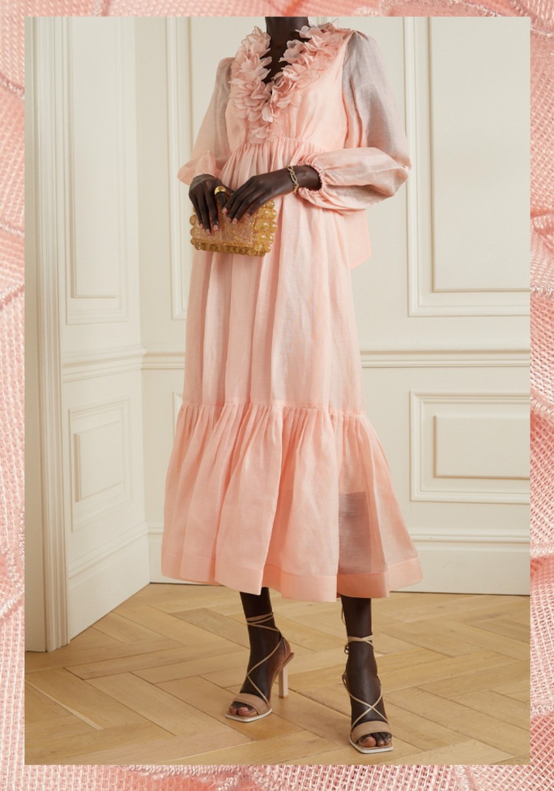 The Lovestruck Garland Appliquéd Linen & Silk-Blend Midi from Zimmermann