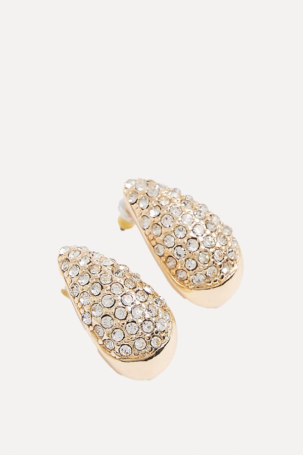 Gold Paved Teardrop Stud Earrings from River Island
