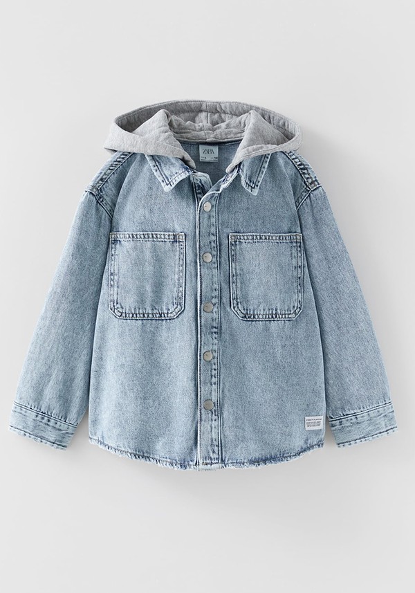 Faded Denim Overshirt With Detachable Hood