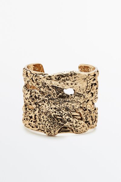 Rigid Gold-Plated Textured Arm Cuff from Massimo Dutti