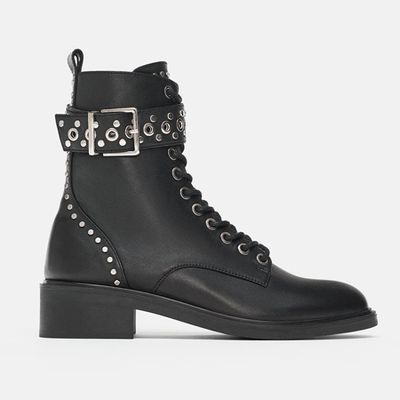 Studded Leather Ankle Boots from Zara