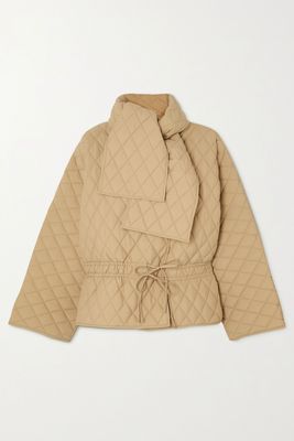 Scarf-Embellished Quilted Padded Shell Jacket from A.W.A.K.E. Mode