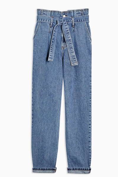 Mid Blue Paperbag Mom Jeans