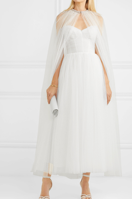 Brie Crystal-Embellished Swiss-Dot Tulle Cape, £1,925 | Monique Lhuillier