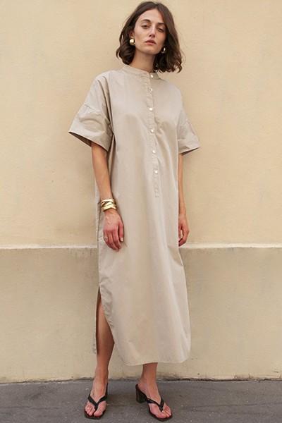 Cuffed Sleeve Mandarin Collar Dress