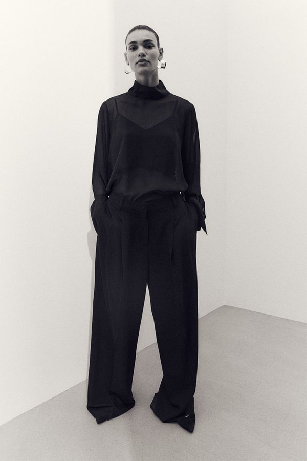 Sheer Stand-Up Collar Blouse from H&M