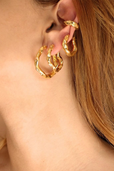 Gold-Plated Waves Hoop Earrings