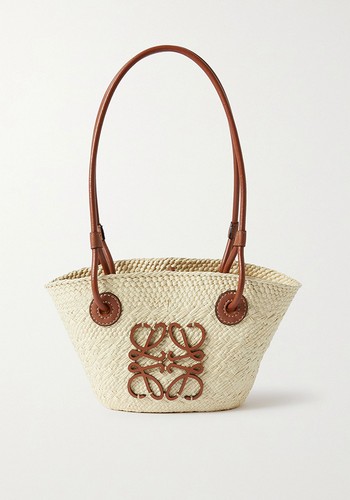 + Paula's Ibiza Mini Leather-Trimmed Raffia Tote from Loewe