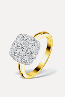 Diamond Pave Cushion Ring 1.25CT H/Si In 18K Gold Ring