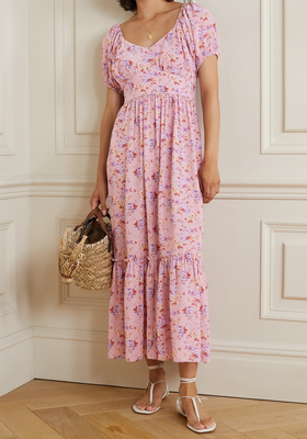 Angie Floral-Print Silk-Crepe Midi Dress from LoveShackFancy
