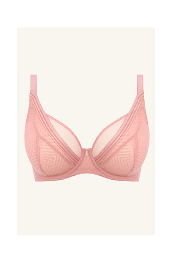 Tailored Geometric Mesh Lace Wired Plunge Bra