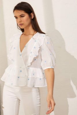 Embroidered Shirt With Ruffles from Stradivarius