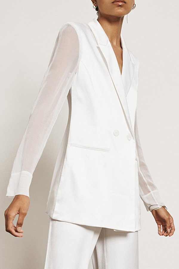 Silk Charmeuse Blazer with Chiffon Sleeves from Cushine