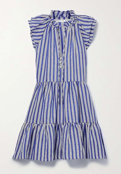 Zee Ruffled Striped Linen-Blend Mini Dress from Veronica Beard