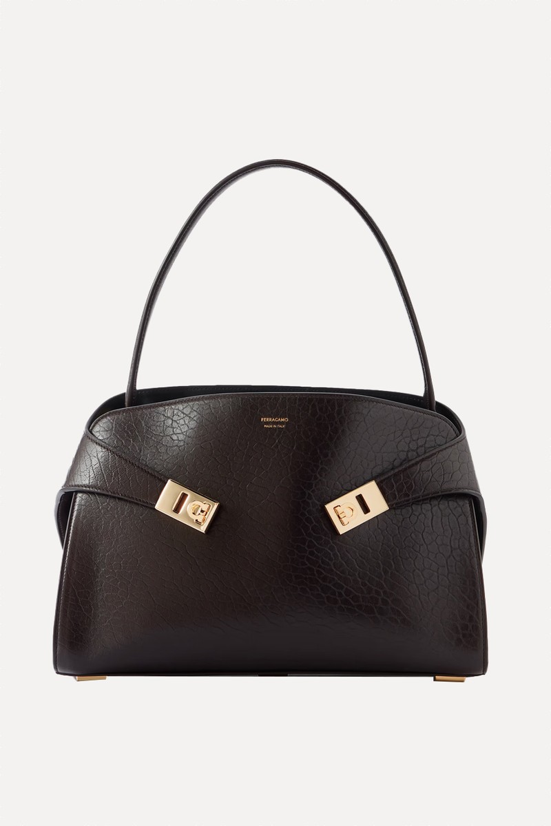 Hug Small Embellished Cracked-Leather Tote from FERRAGAMO