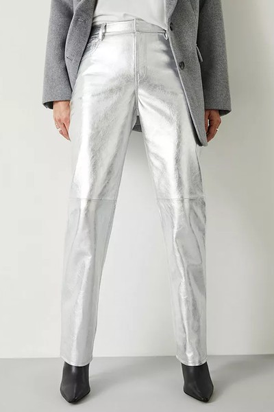 Leather Trousers Silver Foil  from Hush