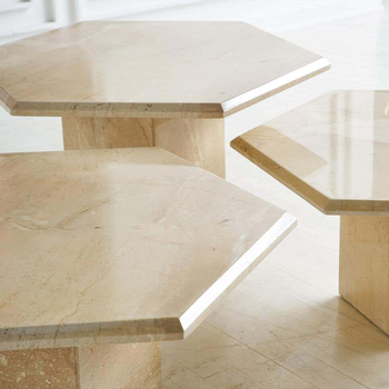 Trio Of Hexagon Travertine Tables from 1st Dibs