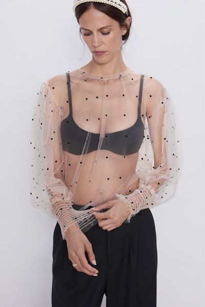 Semi-Sheer Polka Dot Blouse from Zara