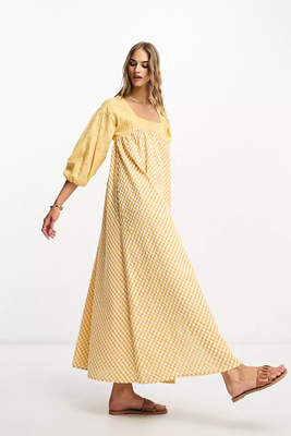 Broderie Gingham Mix Midi Dress from ASOS