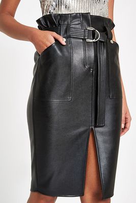 Black Paperbag Waist Pencil Skirt