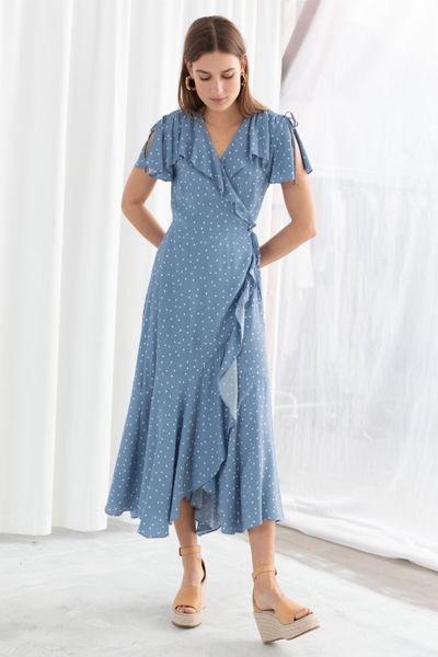 Polka Dot Handkerchief Wrap Midi Dress