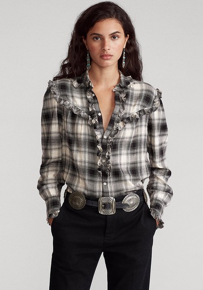 Ruffle-Trim Plaid Shirt