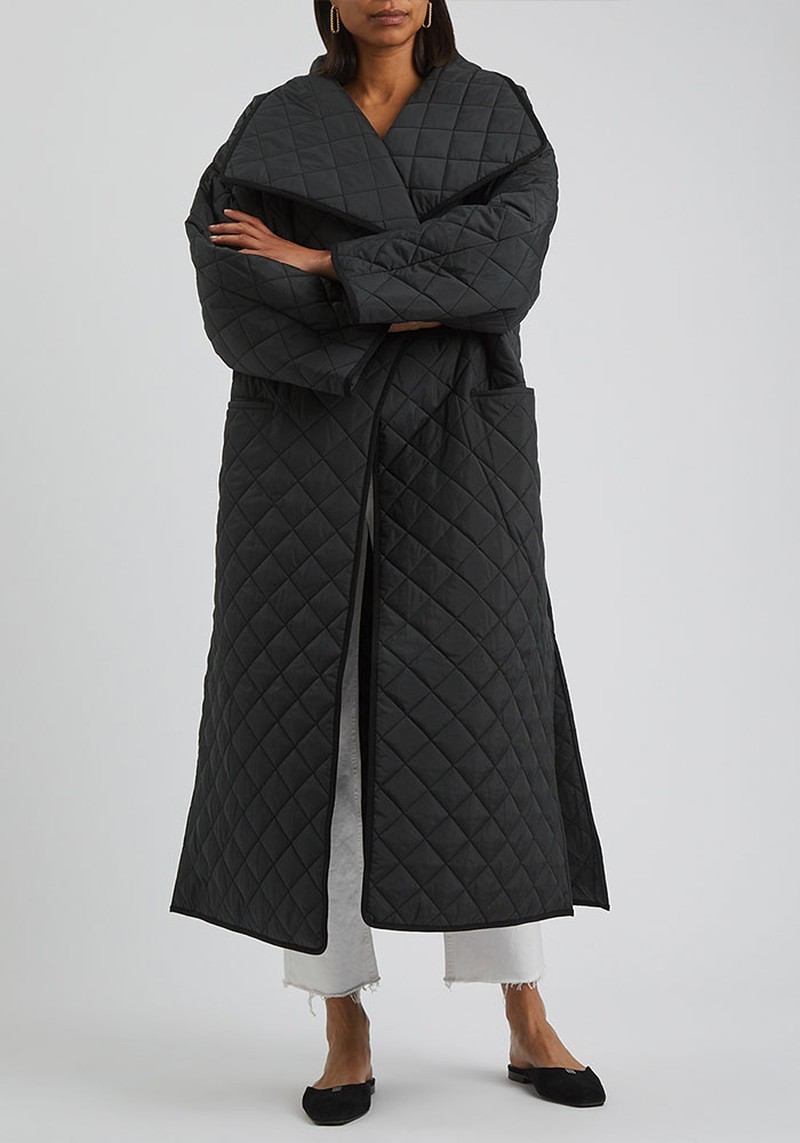Black Quilted Longline Shell Coat from Totême