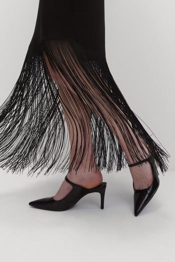  Fringe Detail Asymmetric Midaxi Slip Skirt