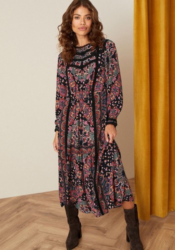 Lace Trim Printed Midi Dress from Monsoon