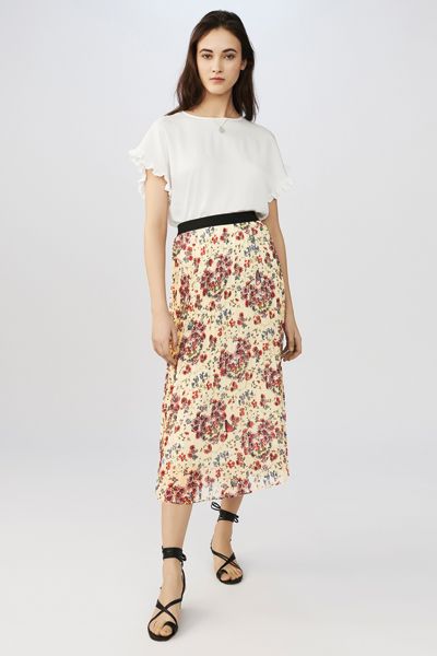 Long Pleated Floral Print Skirt from Maje