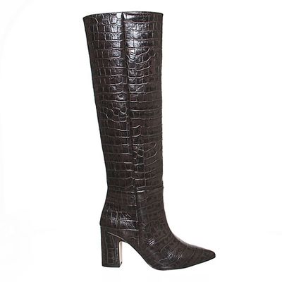 Karamel Block Heel Knee Boots Brown Croc Leather from Office