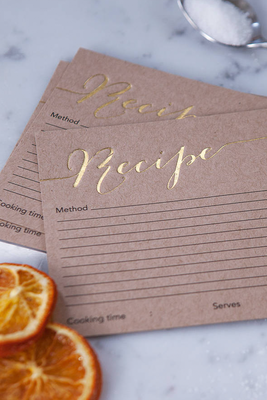 Set Of Hand Pressed Foil Recipe Cards from Clouds And Currents