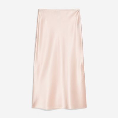 Split Side Satin Bias Midi Skirt