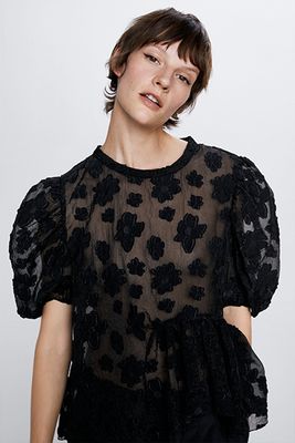 Organza Blouse With Puff Sleeves