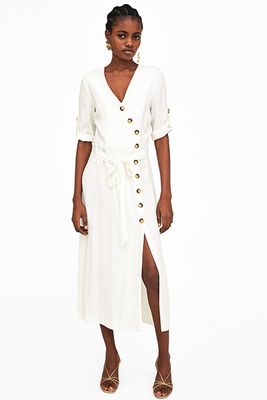 Midi Dress With Buttons In White