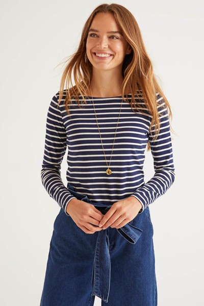 Navy/White Long Sleeve Cotton Breton Top