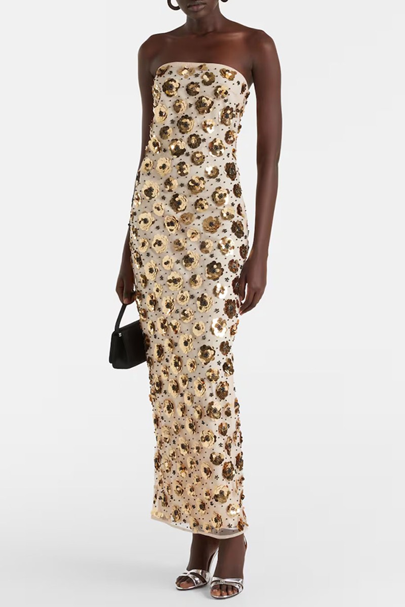 Sequined Straplesss Midi Dress from Rotate