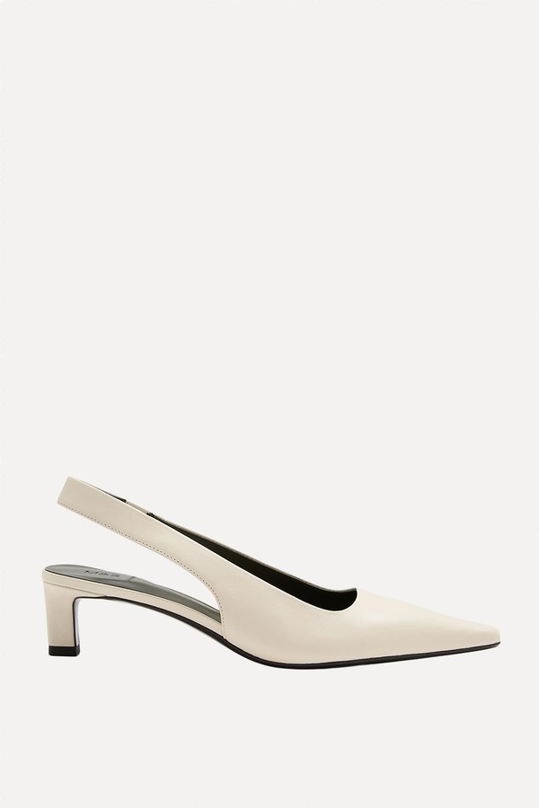 Leather Kitten Heel Slingback Shoes 