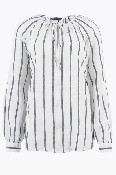 Pure Linen Striped Long Sleeve Blouse