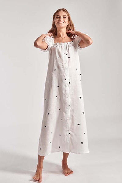 Brigitte Polka Dot Linen Maxi Dress