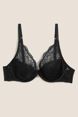 Sheer and Lace Beau Wired Plunge Bra (A-E), Rosie