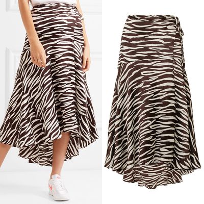 Zebra-Print Silk Satin Wrap Skirt from Ganni