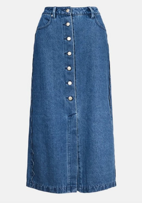 Denim Scallop Side Seam Midi Skirt  from Warehouse