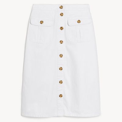 High Waisted Button-Through Denim A-Line Skirt