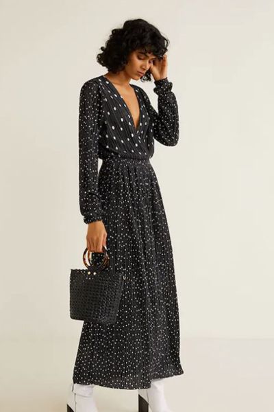 Polka Dot Pleated Dress from Mango