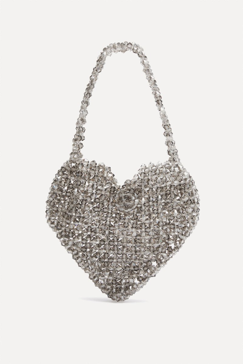 Black Swan Mini Beaded Heart Top Handle Bag from Sister Jane