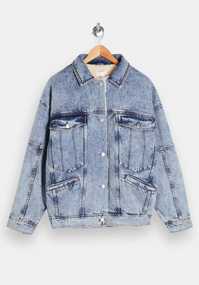 Acid Wash Denim Oversized Borg Lined Jacket