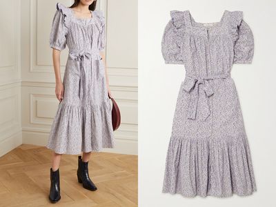 Malta Ruffled Floral-Print Cotton-Corduroy Midi Dress from Doen